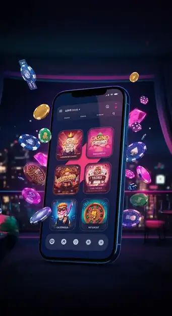 Mobiel Lalabet Casino platform met een overzicht van slots, live dealer tafels en de Lalabet app iconen op een smartphone
