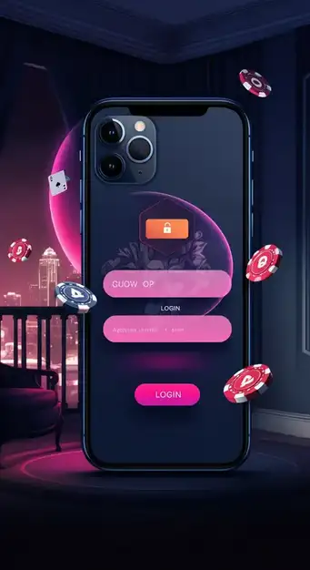 Afbeelding van een mobiele telefoon met het Lalabet Casino inlogscherm, waarop Face ID wordt gebruikt voor snelle en beveiligde toegang.
